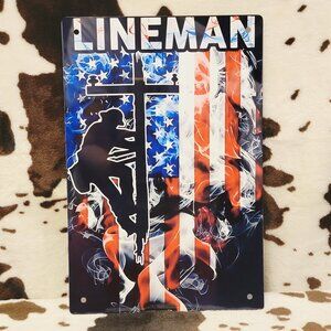 Lineman American Flag Usa Tin Sign Door Home Metal Wall Decor